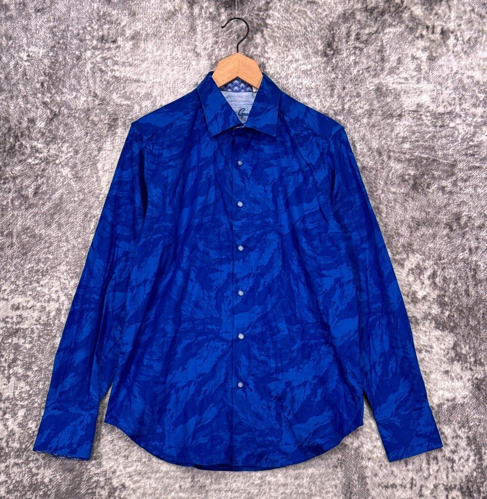 Robert Graham Shirt Small Mens Abstract Blue Art Long Sleeve Button Up